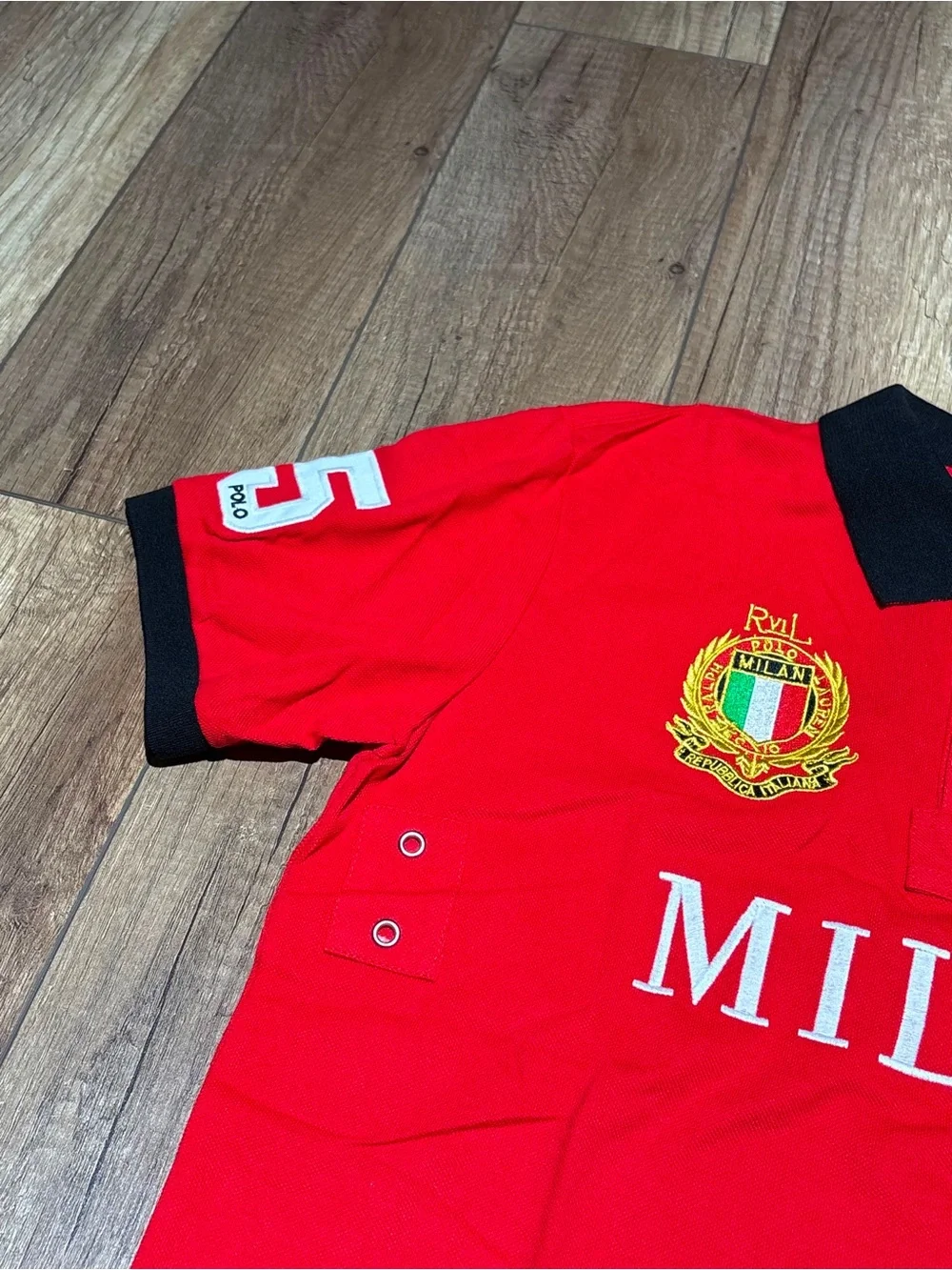 Polo Ralph Lauren Custom Slim Fit Red Milan Italy Polo Shirt Quarter Button Up
